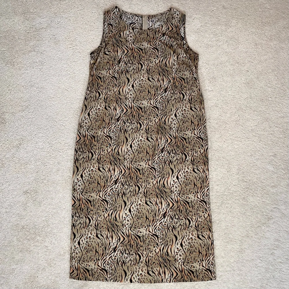 Vintage Sleeveless Leopard Tiger Animal Print Sheath Maxi Dress - Picture 13 of 13